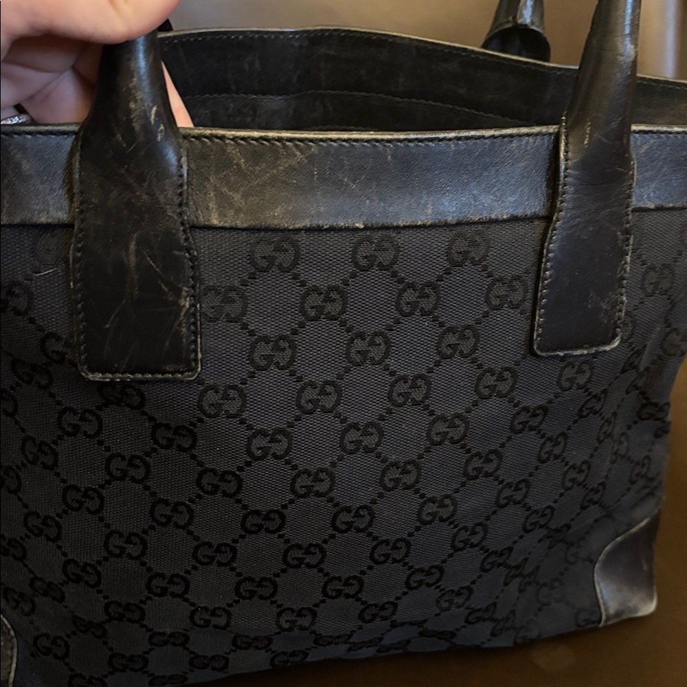 Authentic GUCCI Black GG Nylon Monogram Leather Abbey Medium Tote Bag - Picture 16 of 16